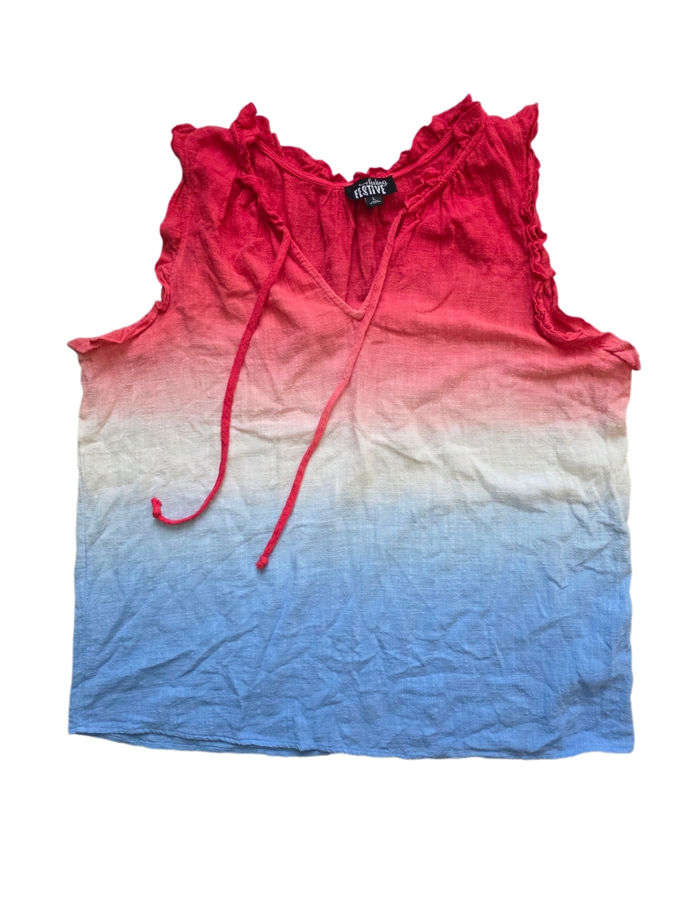 Red, White, Blue Ombre Cotton Tie-Front Tank Top Size Large